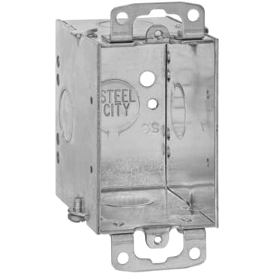 3x2 Switch Box, Gangable, Steel, 2-3/4 in. D, (4) 1/2 in. Side KO, (1) 1/2 in. Bottom KO, Mounting Ears