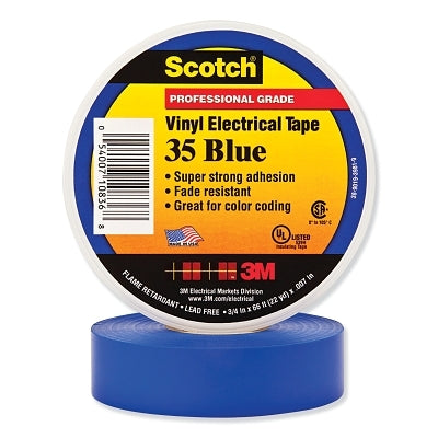 3M 102403 Vinyl Electrical Color Coding Tape, 35, 1/2 in W x 20 ft L, Blue