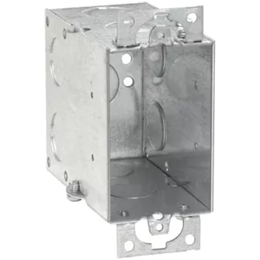 Steel Switch Box, 3x2, Gangable, Conduit, 3-1/2 in. D, (8) 1/2 in. Side KO, (1) 1/2 in. Bottom KO, Mounting Ears