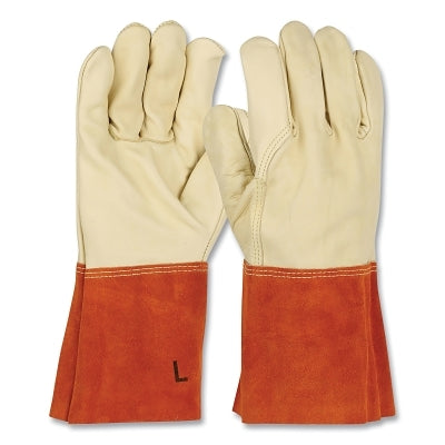 TIG/MIG Welding Gloves, Grain Cowhide, Large, Tan/Russet