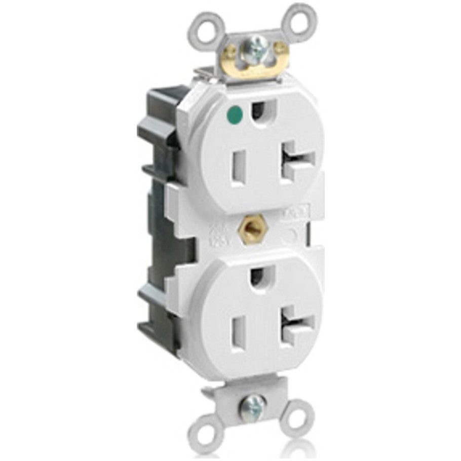 Narrow Body Straight Blade Duplex Receptacle, Hospital Grade, 20A, 125V, Self-Grounding, White