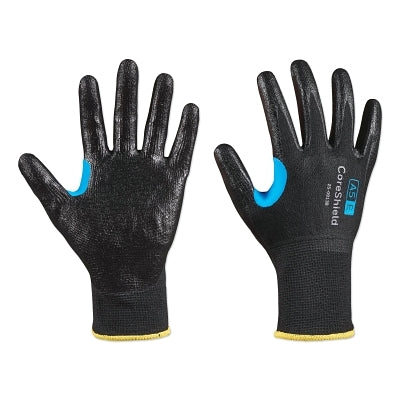 CoreShield A5/E Coated Cut Resistant Gloves, 9/L, HPPE/SS, Smooth Nitrile, 13 ga, Black