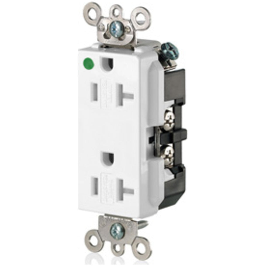 Decora Plus Nylon Hospital Grade Self-Grounding Tamper-Resistant 20A 125V Straight Blade Duplex Receptacle, White
