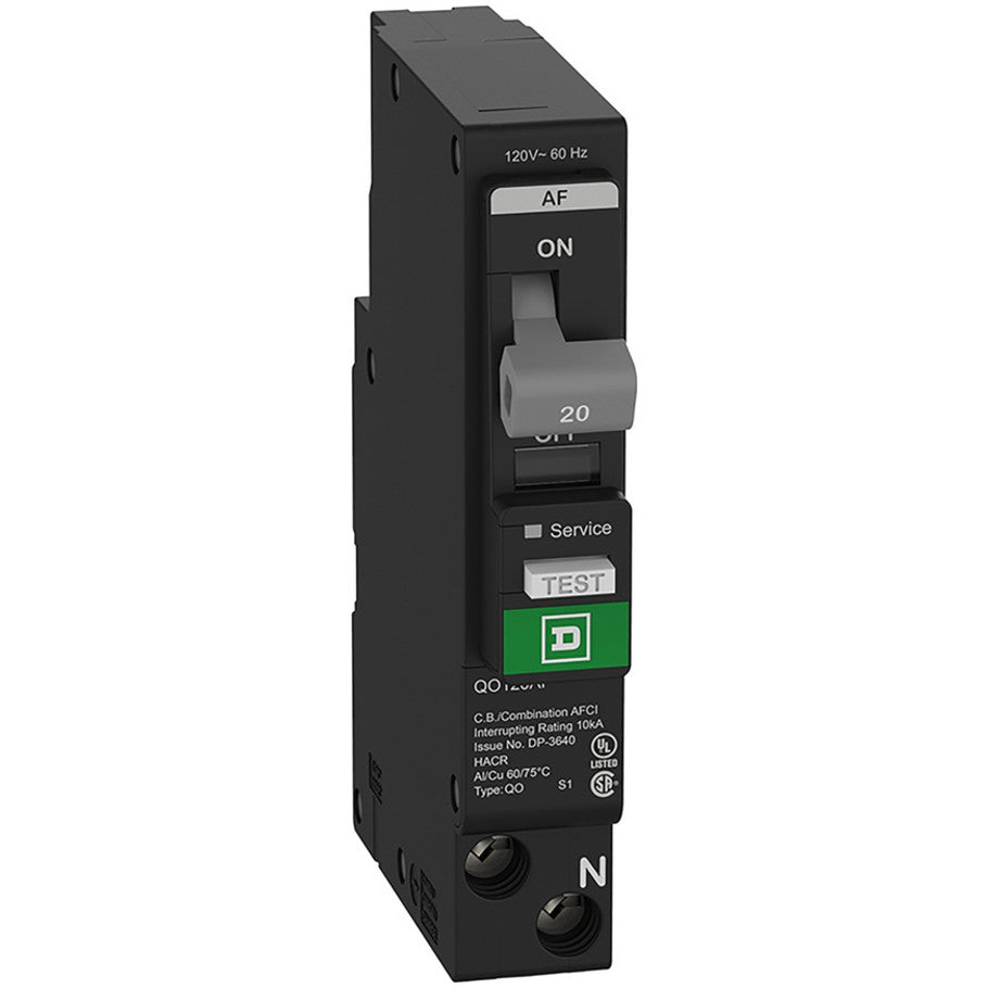 Mini circuit breaker, QO, 20A, 1 pole, 120VAC, 10kA, plug in, combo ARC fault, plug on neutral  TAA