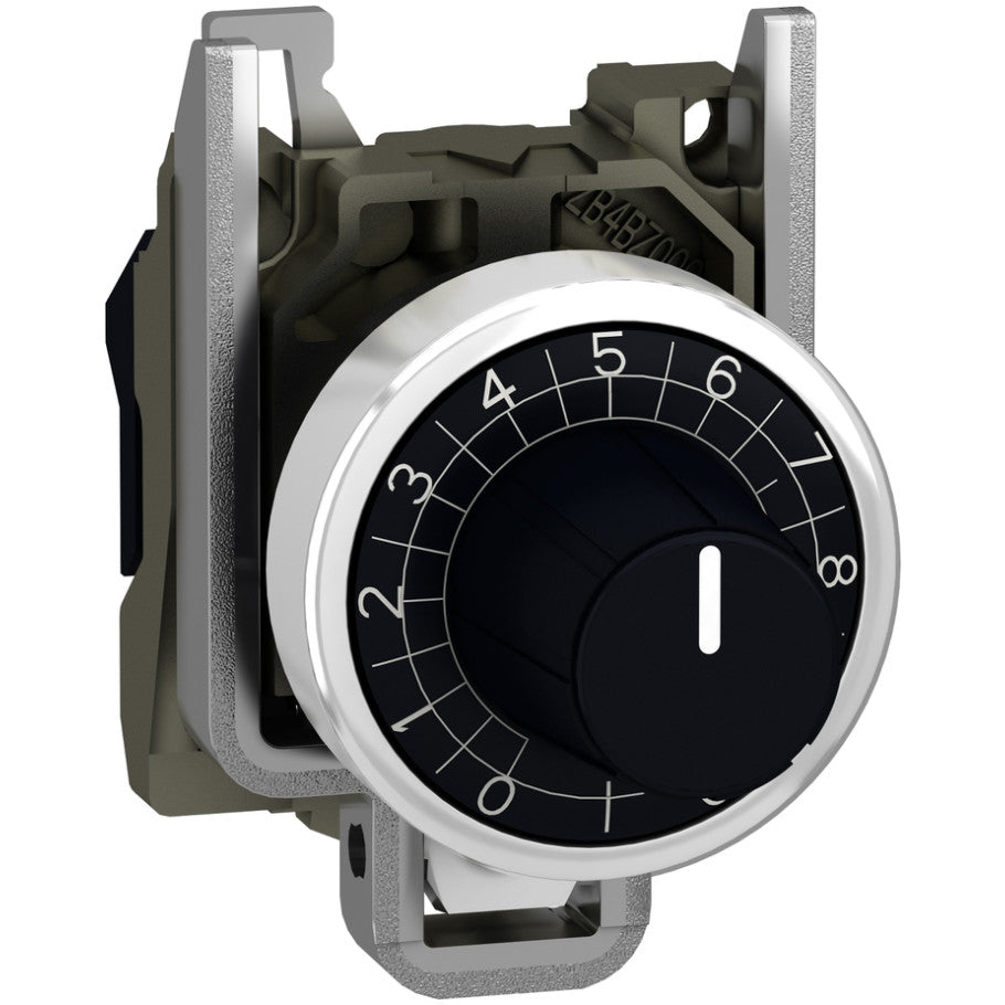 Potentiometer head, Harmony XB4, metal,black, 22mm, for use with 6.35mm shaft