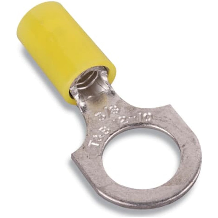 Spec-Kon, Ring Terminal, Copper, Nylon, 12 to 10 AWG, Tin-Plated, 600V, 10 in. Stud, Yellow, 1.05 L x 0.37 W in.