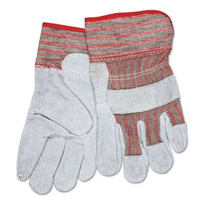 Industrial Standard Shoulder Split Gloves, Small, Economy Split Leather, Red/Gray Stripe