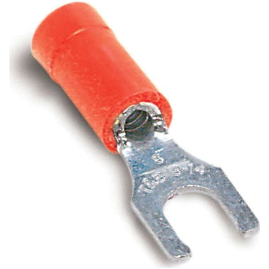 Sta-Kon, Locking Fork Terminal, Copper, Tin-Plated, Insulated, 600V, 22 to 16 AWG,  10 Bolt Hole, Red, 0.97 L x 0.29 W in.