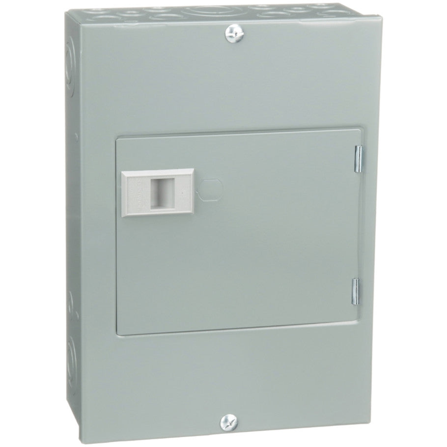 Load center, QO, 1 phase, 6 spaces, 12 circuits, 100A fixed main lugs, NEMA1, door surface cover