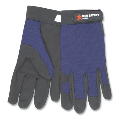 Leather Palm Mechanics Gloves, Clarino Synthetic Leather, Spandex, Large, Blue/Black