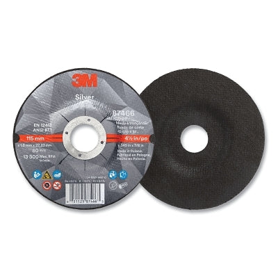 3M 051125-87466 Silver Cut-Off Wheel, Precision Shaped Ceramic, 4.5 in dia, 0.875 in arbor, 36 Grit, Center Hole Mounting