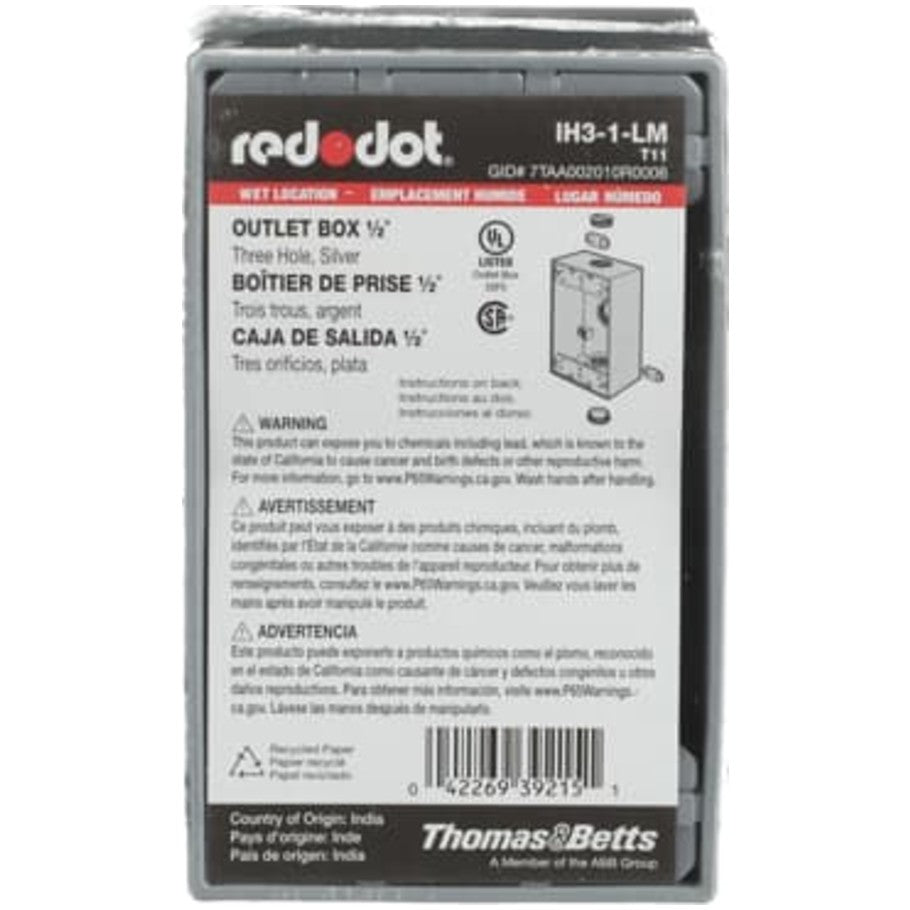 Weatherproof Box, Aluminum Die Cast, Mounting Lugs, 1-Gang, 2 in. Deep, (3) 1/2 in. Hubs, 17.3 cu. in. Capacity