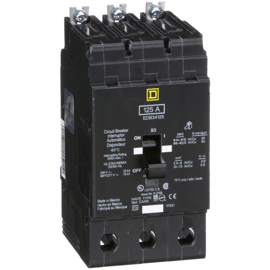 Mini circuit breaker, E-Frame, 125A, 3 pole, 480Y/277VAC, 25kA max, bolt on  TAA