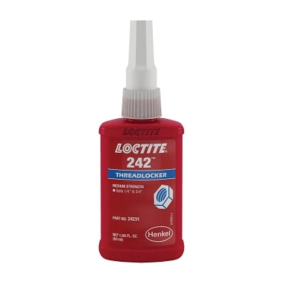242 Threadlocker, Medium Strength, 0.5 mL, 1/4 in to 3/4 in Thread, Blue