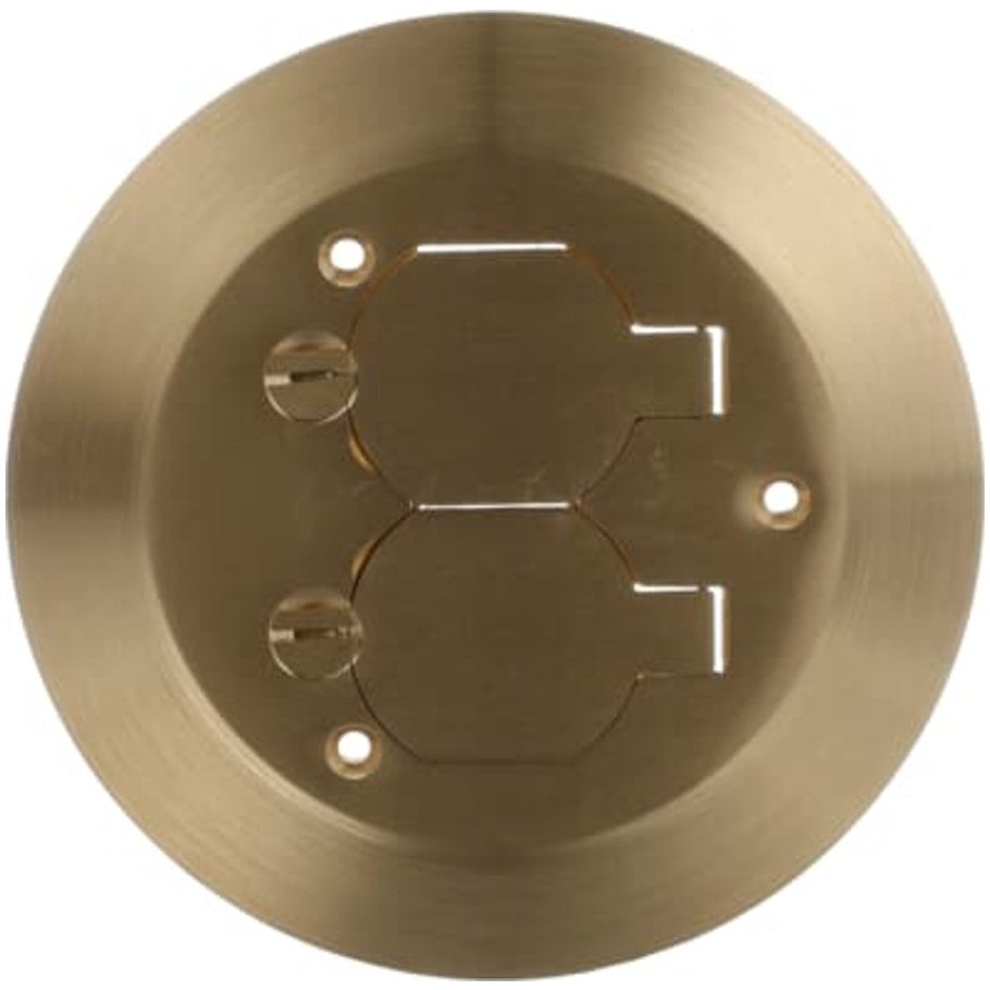 MopTite Metallic Carpet Plate, Compatible with 68-P Series Floor Boxes, Duplex Receptacle, (2) Screw-Lock Lids, Brass