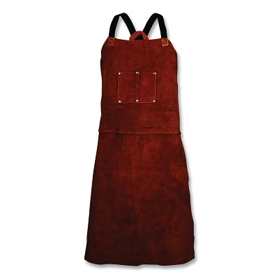 Side Split Cowhide Apron, 3836 Bib, 2-Chest Pockets, Cotton X-Back Straps, 24 in W x 36 in L, Dark Brown