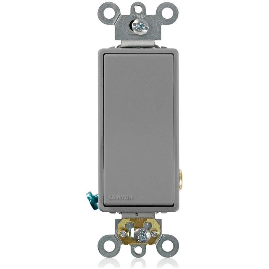 Commercial Spec Grade Decora Plus Rocker AC Quiet Switch, 1-Pole, 20A, 120/277V, Self-Grounding, Back and Side Wired, Gray