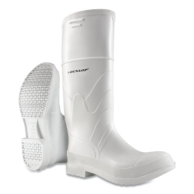 White Rubber Boots, Plain Toe, Men's 10, 16 in Boot, PVC, White