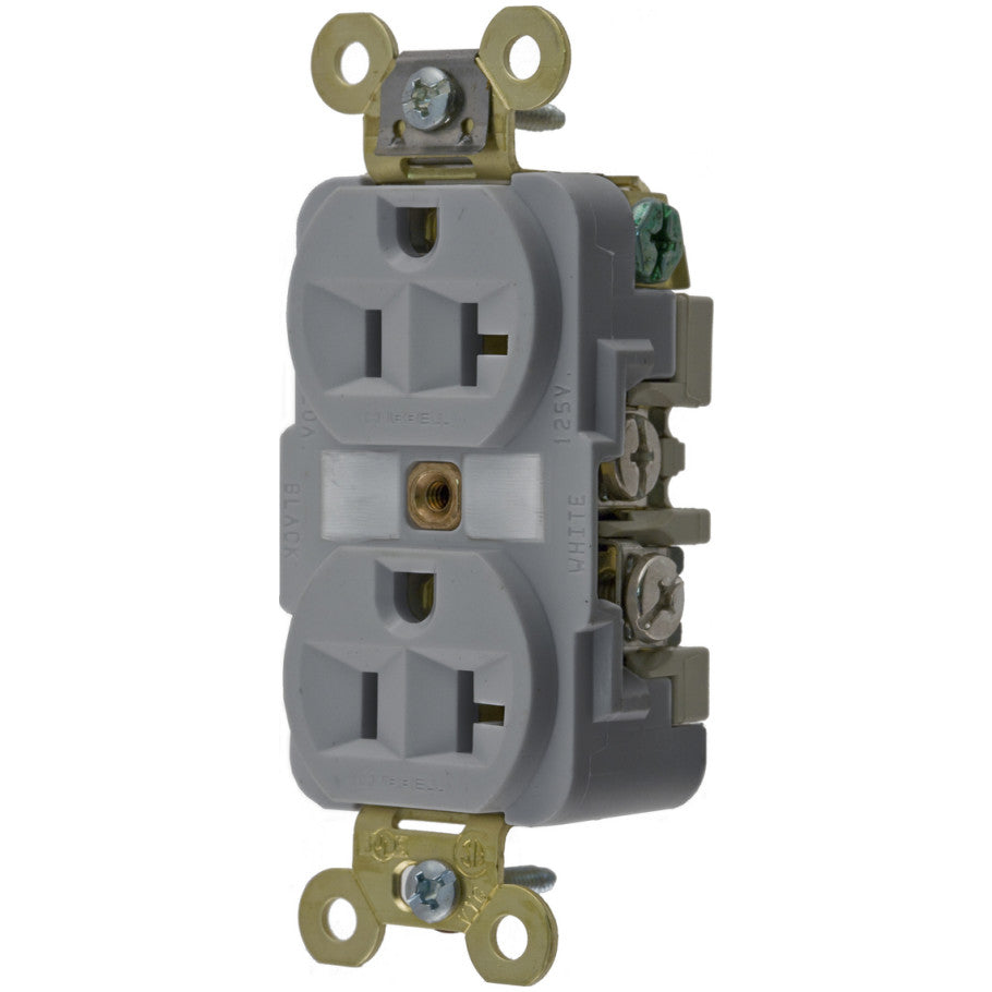 HBL Straight Blade Receptacle, Duplex, Extra Heavy Duty Industrial, 20A, 125V, 2P3W, Gray