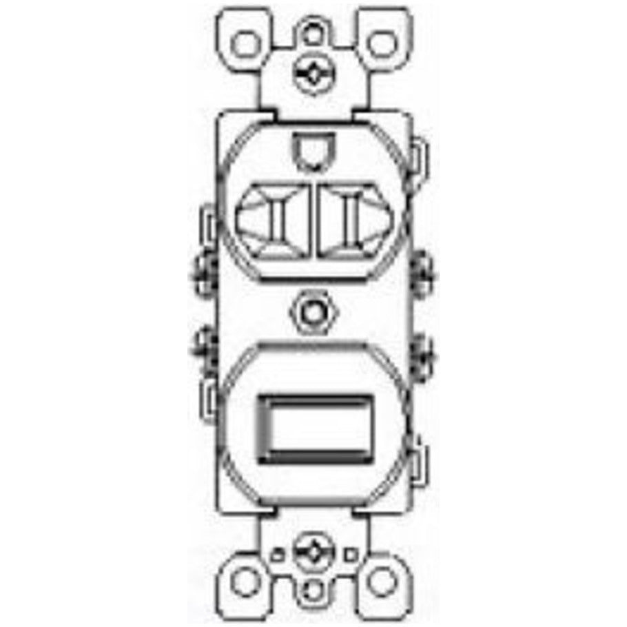 Combination 1-Pole Switch and NEMA 5-20R Receptacle, 20A, 120V, Ivory