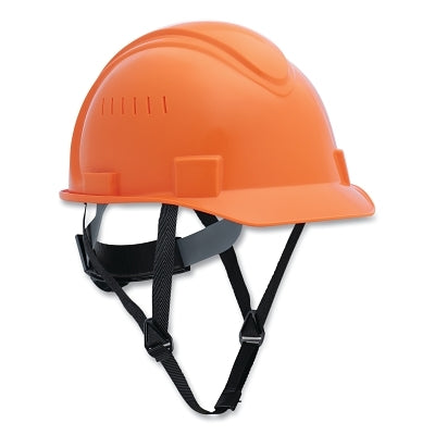 Short Brim Hard Hat, 4-point Ratchet Suspension, Vented, Orange