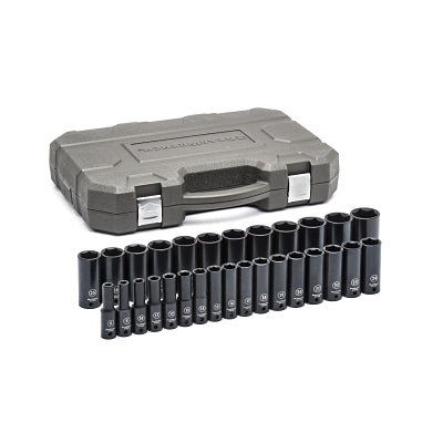 Impact Socket Set, 1/2 in Dr, 6-point, Metric, 8 mm to 36 mm, 29-Pc Deep Length, Incl Blow Mold Case