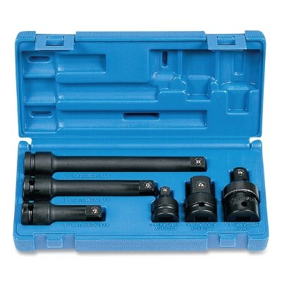 Impact Adapter and Extension Set, SAE, 6-Pc 1/2 in Drive, 1.50 in to 6.89 in OAL, Incl 2 Adapters/1 U-Joint/3 Extensions/Case