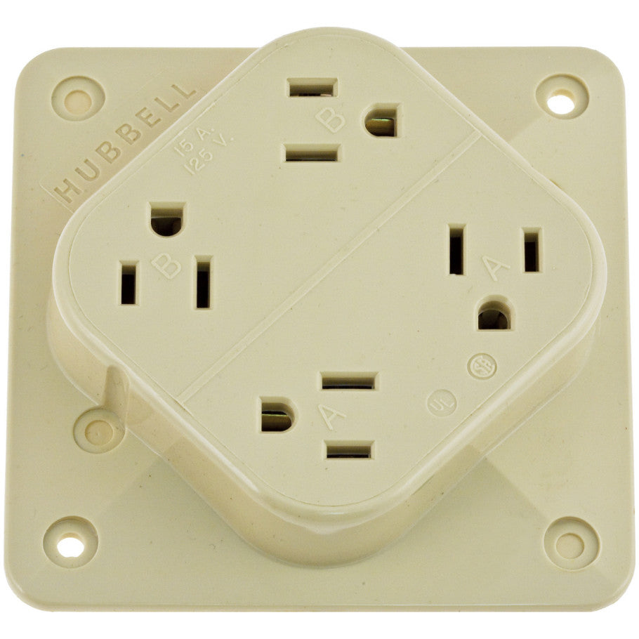 4-PLEX Straight Blade Receptacle, 15A, 125V, 2P3W, Ivory