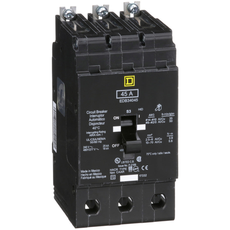 Mini circuit breaker, E-Frame, 45A, 3 pole, 480Y/277VAC, 25kA max, bolt on  TAA