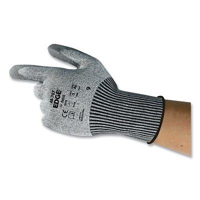 48-707 Cut-Resistant Gloves, Size 7, Grey, HPPE Blend Liner, 13 ga, PU Palm Coating, Knitwrist