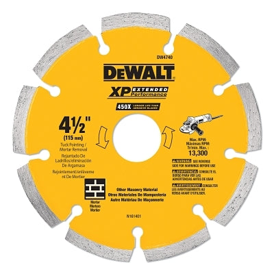 Segmented Rim Diamond Blade, Masonry, 4-1/2 in dia, 13300 RPM