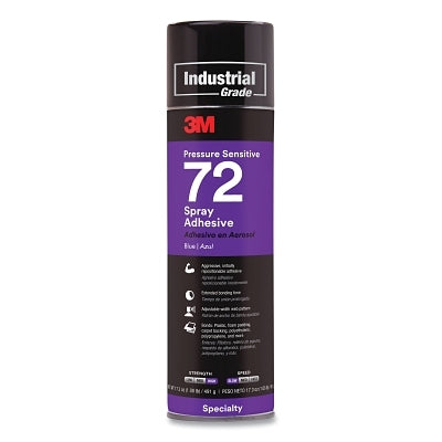3M 021200-30025 Pressure Sensitive 72 Spray Adhesive, 17.3 oz, Aerosol Can, Blue, Contains 1,1-Difluoroethane