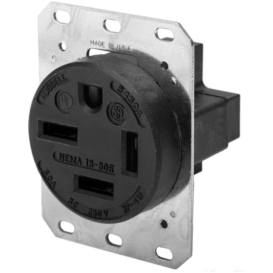 Grounding Receptacle, NEMA 15-50R, 3P4W, 50A, 3-Phase, 250V ac