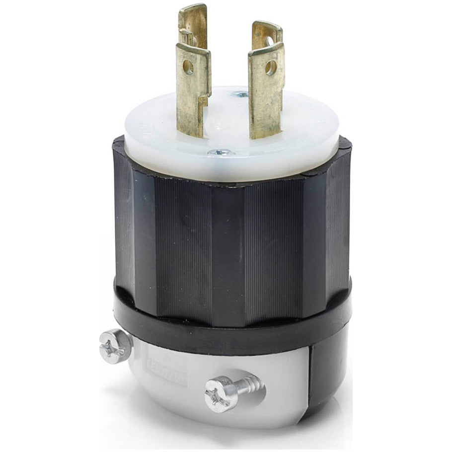 Black   White Locking Blade Plug, Industrial Grade, 30A 3-Phase 480V, 3P4W, Black and White
