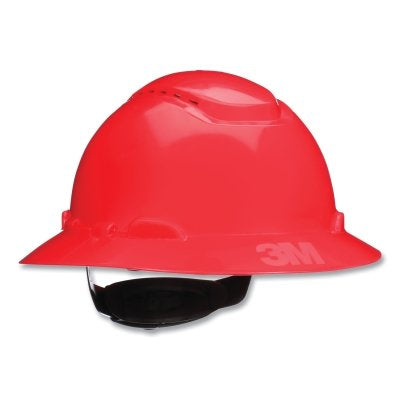 3M H-805SFV-UV SecureFit Pressure Diffusion Ratchet Suspension w/UVicator Hard Hats and Caps, Full Brim, Vented, Red