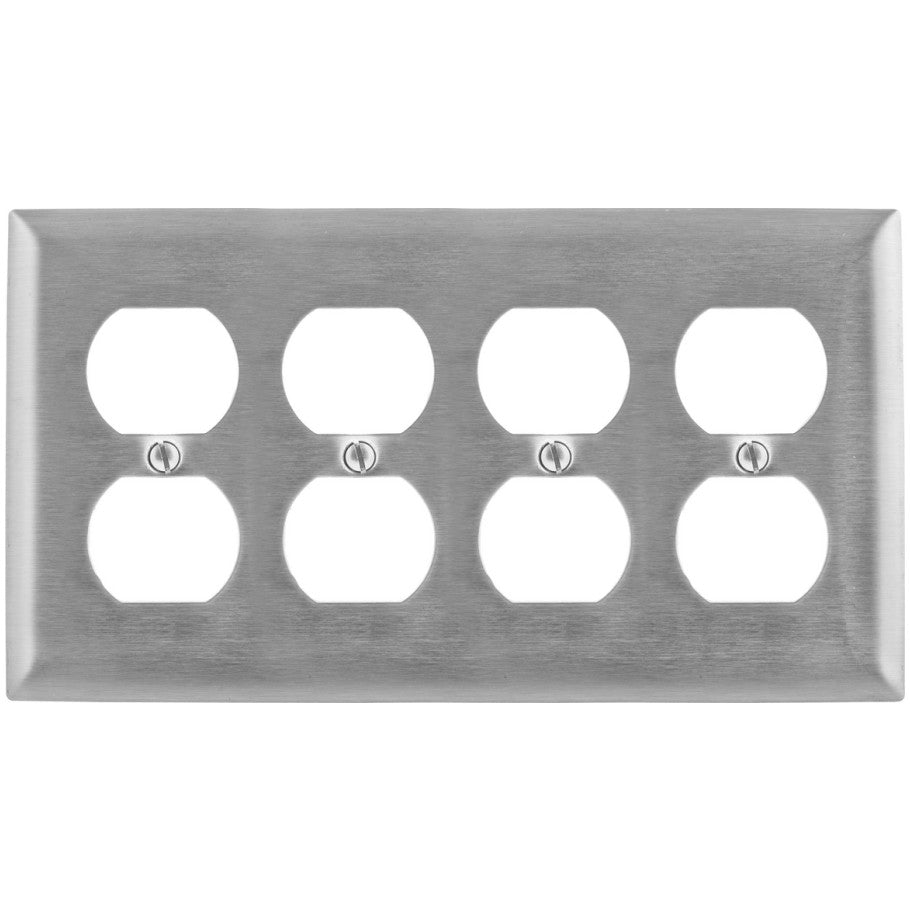 4 Gang Duplex Receptacle Stainless Steel Wall Plate
