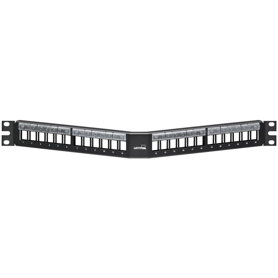 Angled QuickPort Patch Panel, Steel, Black, 24-Port, Cat 5e/Cat 6/Cat 6a, 1U, Unloaded, 19 in. Rack Mount