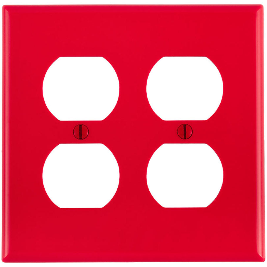Wall Plate, Duplex Receptacle, 2-Gang, Device Mount, Thermoplastic Nylon, Red