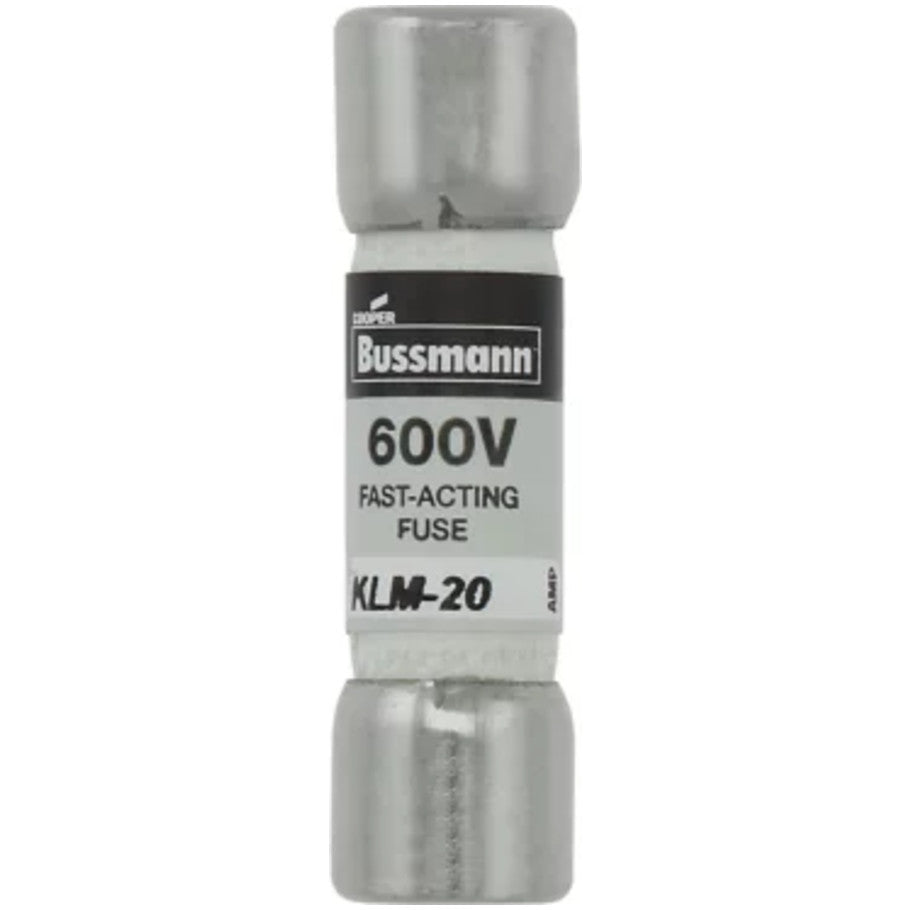 KLM Series Fast Acting Supplemental Fuse, Melamine Tube, 20A, 600V ac/dc, 13/32 x 1-1/2 in., Color Code Black