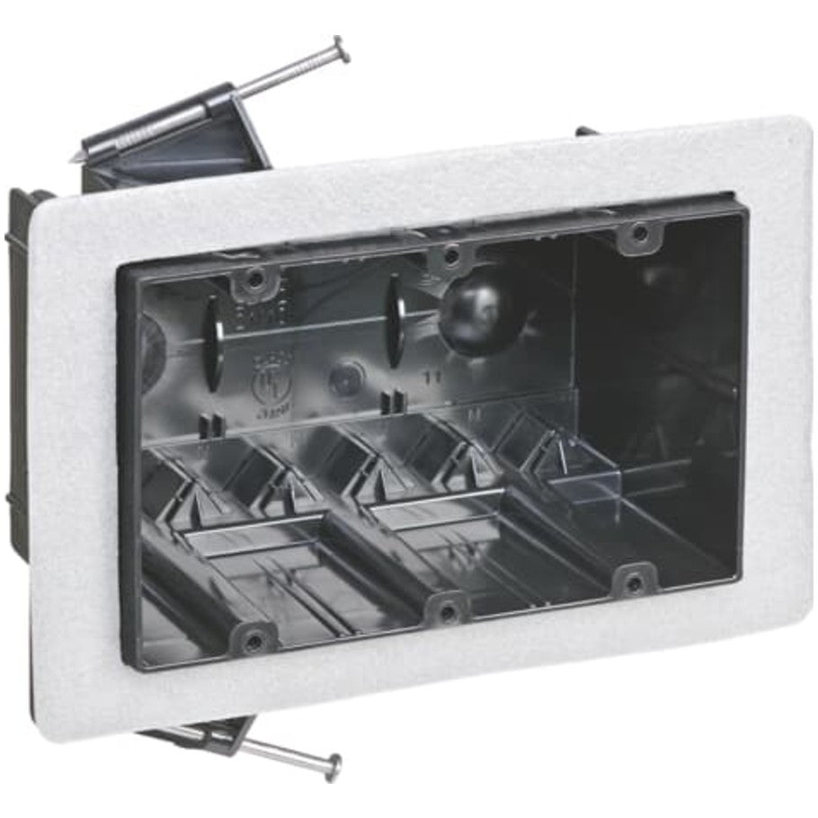 Steel City Electrical Box, Vapor Barrier, Polycarbonate, Nail-On, 3-Gang