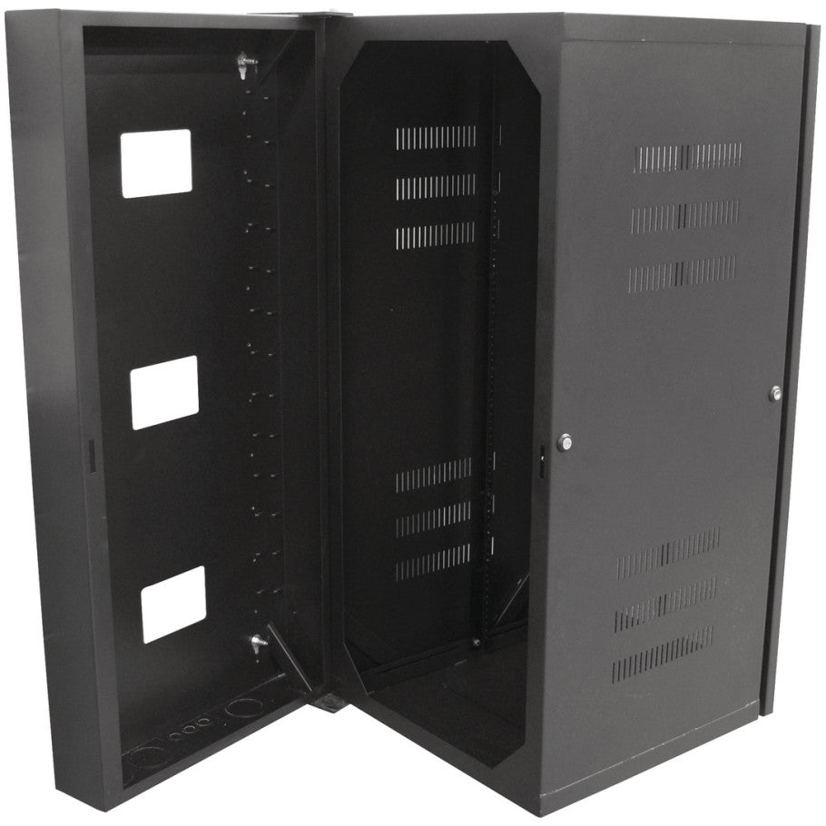 QUADCAB Wall Mount Enclosure, Steel, Black, Window Door, 19 RU, 36 H x 26 in. D