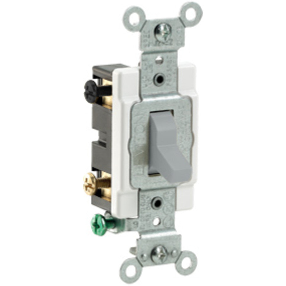 Commercial Spec Grade Toggle AC Quiet Switch, 4-Way, 20A, 120/277V, Side Wired, Gray