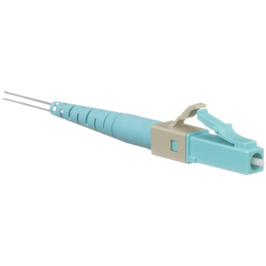 Fusion Splice Fiber Optic Connector, Multimode OM2/OM3/OM4, LC Connector, Pre-Polished, Simplex Style, 0.9 mm O.D., Aqua