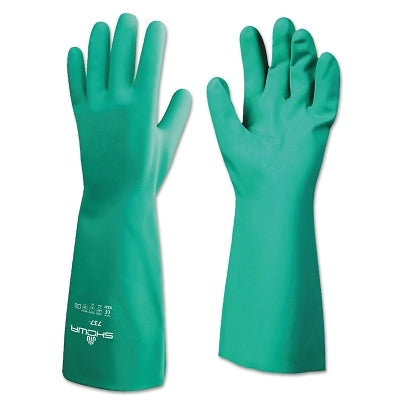 Chemical-Protection Nitrile Gloves, 15 in Gauntlet Cuff, Unlined/Unsupported, Size 9/Large, Green, 22 mil Thick