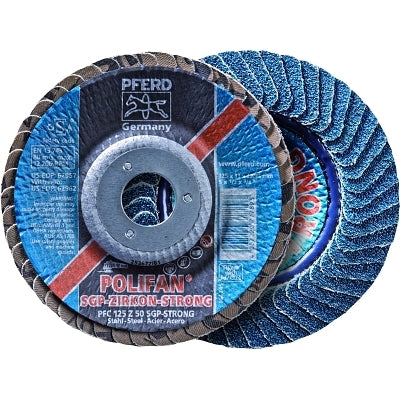 POLIFAN Flap Disc, Zirconia Alumina, 4-1/2 in dia, 36 Grit, 5/8 Arbor