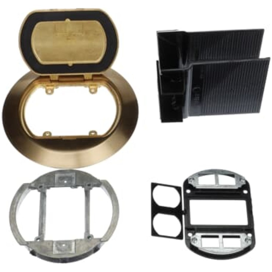 Metallic Floor Box, Steel, 3 to 6 in., Brass Snap-Lock Cover, 4 Standard Keystone Size Opening