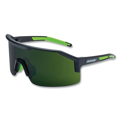 Maxview+ Safety Glasses, 5 IR Lens, Polycarbonate, Anti-Fog, Anti-Scratch, Black Half Frame, Black/Green Temple