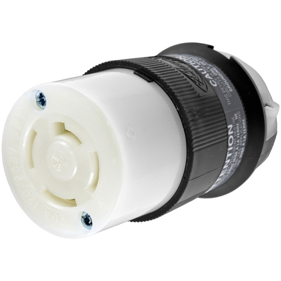Twist-Lock Insulgrip Connector Body, 20A, 3-Phase Y 120/208V, 4P3W, Black and White Nylon