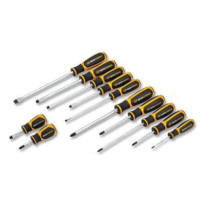 Dual Material Combination Phillips/Slotted Screwdriver Set, 1/4 in, #0 to 3/8 in, #3 Size Range, 12-Pc with Tray