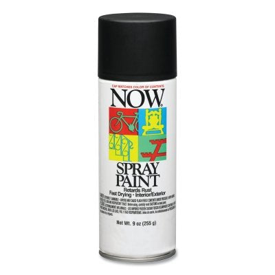 NOW Spray Paint, 9 oz, Aerosol Can, Black, Flat